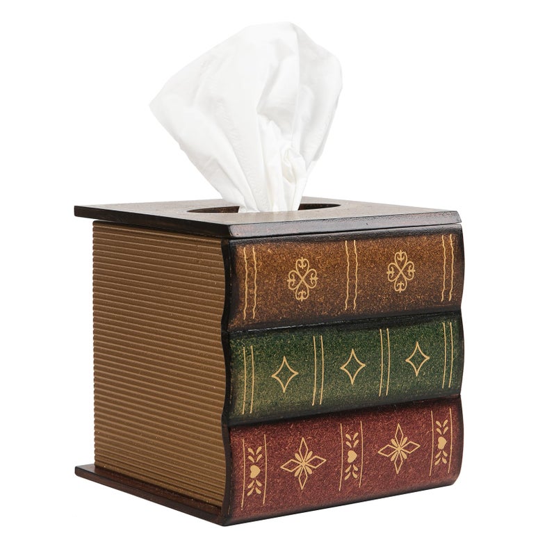VERGOODR Crafted Classical Retro Wooden Antique Book Tissue Box Cover Square Tissue Holder Dispenser Paper Cover Case Napkin Holder Home Decor for Bathroom Living Room Office car Kitchen (brown) - Image 1
